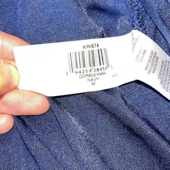 Dress The Population Krista Plunging V-Neck Side Slit Gown Dress Navy Blue M - Picture 10 of 10